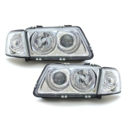 Φανάρια εμπρός angel eyes για Audi A3 (1996-2000) - chrome , χωρίς λάμπες (Η7) - σετ 2τμχ.