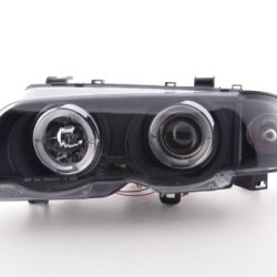 Φανάρια εμπρός angel eyes για BMW E46 sedan (1998-2001) - μαύρα , με λάμπες (Η1) - σετ 2τμχ.