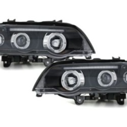 Φανάρια εμπρός angel eyes για BMW X5 (1999-2003) - black , με λάμπες (Η1) - σετ 2τμχ.