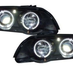 Φανάρια εμπρός angel eyes για BMW X5 (1999-2003) - μαύρα , με λάμπες (Η1) - σετ 2τμχ.