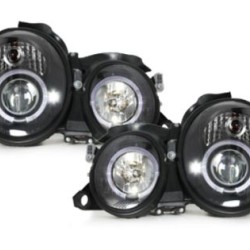 Φανάρια εμπρός angel eyes για Mercedes CLK W208 (1997-2002) - μαύρα , με λάμπες (Η1) - σετ 2τμχ.