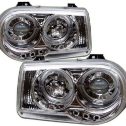 Φανάρια εμπρός angel eyes με led για Chrysler 300C (2004-2008) - chrome , με λάμπες (Η1) - σετ 2τμχ.