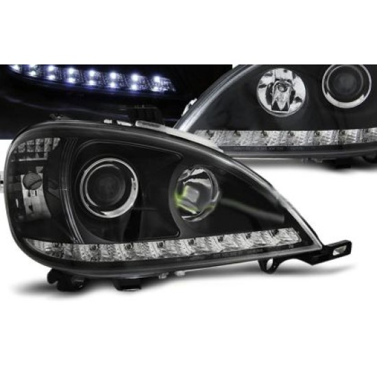 Φανάρια εμπρός led για Mercedes ML W163 (1998-2001) - μαύρα , με λάμπες (Η1) - σετ 2τμχ.
