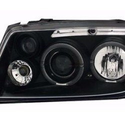 Φανάρια εμπρός angel eyes για Vw Bora - μαύρα , με λάμπες (Η1) - σετ 2τμχ.