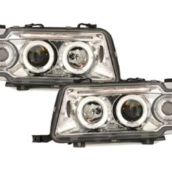 Φανάρια εμπρός angel eyes για Audi 80 B4 (1991-1994) - chrome , με λάμπες (Η1) - σετ 2τμχ.