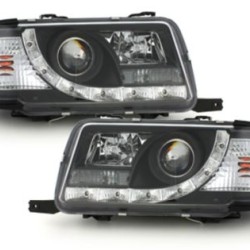 Φανάρια εμπρός led για Audi 80 (1991-1994) - μαύρα , με λάμπες (Η1) - σετ 2τμχ.