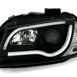 Φανάρια εμπρός led Lightbar design για Audi A3 (2008-2012) - chrome ,μαύρα , με λάμπες (Η1) - σετ 2τμχ.