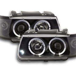 Φανάρια εμπρός angel eyes για Vw Polo 6N (1994-1999) - μαύρα , με λάμπες (Η1) - σετ 2τμχ.