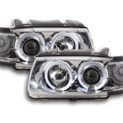 Φανάρια εμπρός angel eyes για Vw Polo 6N (1994-1999) - chrome , με λάμπες (Η1) - σετ 2τμχ.