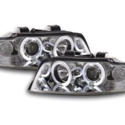 Φανάρια εμπρός angel eyes για Audi A4 (2001-2004) - chrome , με λάμπες (Η1) - σετ 2τμχ.