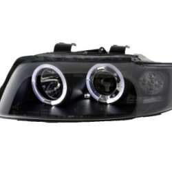 Φανάρια εμπρός angel eyes για Audi A4 (2001-2004) - μαύρα , με λάμπες (Η1) - σετ 2τμχ.