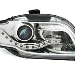 Φανάρια εμπρός led για Audi A4 B7 (2004-2008) - chrome , με λάμπες (Η9) - σετ 2τμχ.
