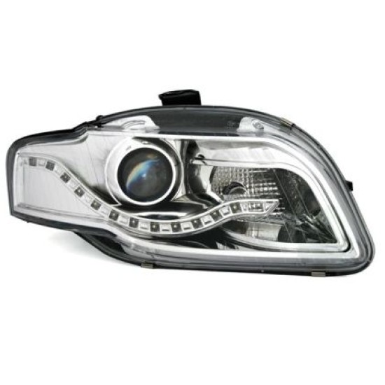 Φανάρια εμπρός led για Audi A4 B7 (2004-2008) - chrome , με λάμπες (Η9) - σετ 2τμχ.