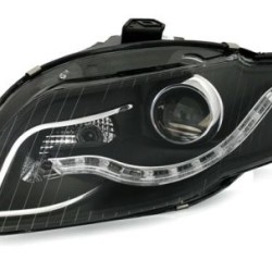 Φανάρια εμπρός led για Audi A4 B7 (2004-2008) - chrome ,μαύρα , με λάμπες (Η1) - σετ 2τμχ.