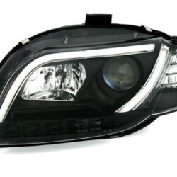 Φανάρια εμπρός led Lightbar Design για Audi A4 B7 (2004-2008) - μαύρα , με λάμπες (H7/Η1) - σετ 2τμχ.