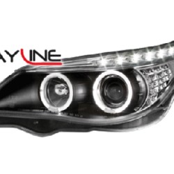 Φανάρια εμπρός angel eyes led για BMW E60 (2003-2007) - μαύρα , με λάμπες (Η1) - σετ 2τμχ.