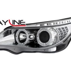 Φανάρια εμπρός angel eyes led για BMW E60 (2003-2007) - chrome , με λάμπες (Η1) - σετ 2τμχ.