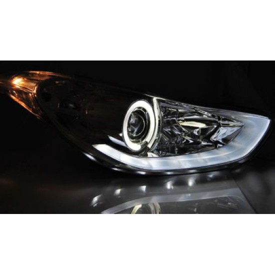 Φανάρια εμπρός led angel eyes για Hyundai Elantra (2011+) - μαύρα , με λάμπες (Η1) - σετ 2τμχ.