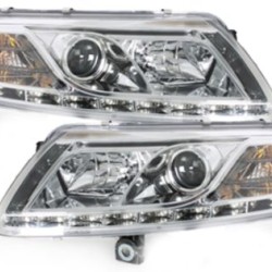 Φανάρια εμπρός για Audi A6 με φώτα ημέρας led (2004-2007) - chrome , με λάμπες (Η1) - σετ 2τμχ.