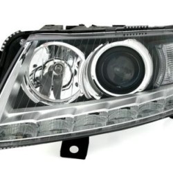 Φανάρια εμπρός για Audi A6 (2004-2007) με led φώτα ημέρας - chrome , χωρίς λάμπες (Η7) - σετ 2τμχ.