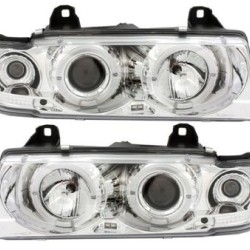 Φανάρια εμπρός angel eyes για BMW E36 (1991-1999) 4d sedan - chrome , με λάμπες (Η1) - σετ 2τμχ.