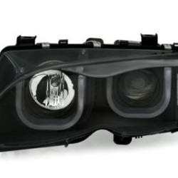 Φανάρια εμπρός angel eyes για BMW E46 sedan (2001-2003) - μαύρα , με λάμπες (Η1) - σετ 2τμχ.