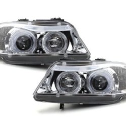 Φανάρια εμπρός angel eyes για BMW E90 (2005+) - chrome , με λάμπες (Η1) - σετ 2τμχ.