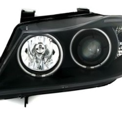 Φανάρια εμπρός angel eyes για BMW E90(2005-2009) - μαύρα , με λάμπες (Η1) - σετ 2τμχ.
