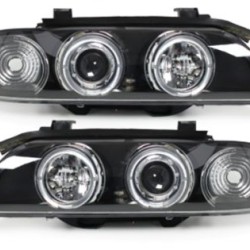 Φανάρια εμπρός angel eyes για BMW E39 (1995-2003) - μαύρα , με λάμπες (Η1) - σετ 2τμχ.