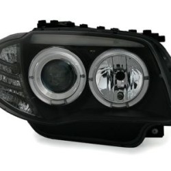 Φανάρια εμπρός angel eyes για BMW E87/Ε81 (2004-2011) - black , με λάμπες (Η1) - σετ 2τμχ.