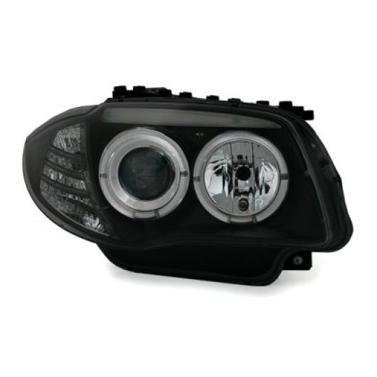 Φανάρια εμπρός angel eyes για BMW E87/Ε81 (2004-2011) - black , με λάμπες (Η1) - σετ 2τμχ.