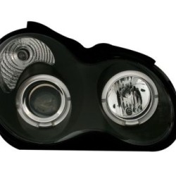 Φανάρια εμπρός για Mercedes C-CLASS W203 sedan (2000-2004) - με angel eyes , μαύρα , με λάμπες (Η1) - σετ 2τμχ.
