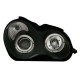 Φανάρια εμπρός για Mercedes C-CLASS W203 sedan (2000-2004) - με angel eyes , μαύρα , με λάμπες (Η1) - σετ 2τμχ.