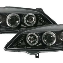 Φανάρια εμπρός led angel eyes για Opel Astra G (1998-2004) - μαύρα , με λάμπες (Η1) - σετ 2τμχ.