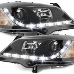 Φανάρια εμπρός led με φώτα ημέρας για Opel Astra G (1998-2004) - μαύρα , με λάμπες (Η1) - σετ 2τμχ.