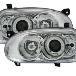 Φανάρια εμπρός angel eyes για Vw Golf ΙΙΙ - χρωμίου , με λάμπες (Η1) - σετ 2τμχ.