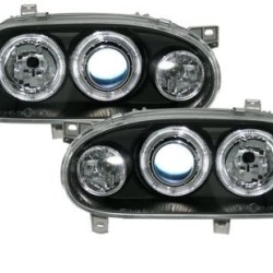 Φανάρια εμπρός angel eyes για Vw Golf ΙΙΙ - μαύρα , χωρίς λάμπες (Η7) - σετ 2τμχ.