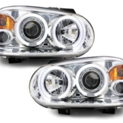 Φανάρια εμπρός angel eyes για Vw Golf IV - chrome , με λάμπες (Η1) - σετ 2τμχ.