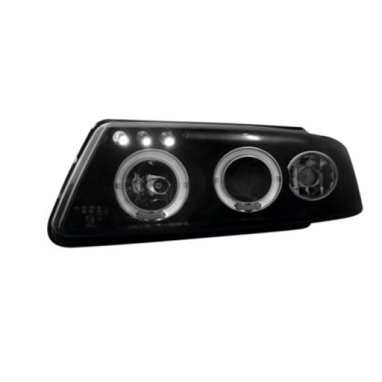 Φανάρια εμπρός angel eyes για Vw Passat 3Β/B5 (1997-2000) - black , με λάμπες (Η1) - σετ 2τμχ.