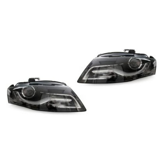 Φανάρια εμπρός με DRL led για Audi A4 B8 (2007-2011) -μαύρα , χωρίς λάμπες (Η7) - σετ 2τμχ.
