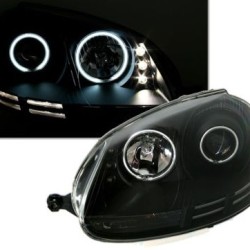 Φανάρια εμπρός angel eyes για VW Golf 5 - μαύρα με λάμπες (Η1) - σετ 2τμχ.