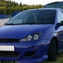 Φανάρια εμπρός angel eyes για Ford Focus (2001-2004) - μαύρα , με λάμπες (Η1) - σετ 2τμχ.