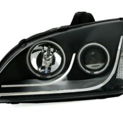 Φανάρια εμπρός angel eyes led για Ford Focus (2005-2008) - μαύρα , με λάμπες (Η1) - σετ 2τμχ.