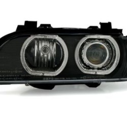 Φανάρια εμπρός angel eyes με led δαχτυλίδια για BMW E39 (1995-2000) - μαύρα , με λάμπες (Η7) - σετ 2τμχ.