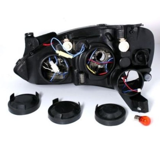 Φανάρια εμπρός angel eyes για Opel Corsa C(2001-2006) - μαύρα , χωρίς λάμπες (Η7) - σετ 2τμχ.