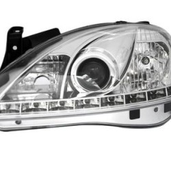 Φανάρια εμπρός led για Opel Corsa C (2001-2006) - chrome , με λάμπες (Η1) - σετ 2τμχ.