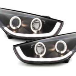 Φανάρια εμπρός angel eyes για Hyundai Tucson IX35 (2010+) - μαύρα , με λάμπες (Η1) - σετ 2τμχ.