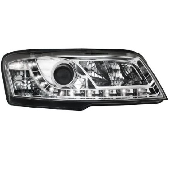 Φανάρια εμπρός led για Fiat Stilo 3 πορτο (2001-2008) - chrome , με λάμπες (Η1) - σετ 2τμχ.