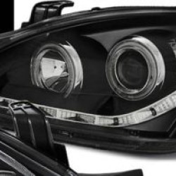 Φανάρια εμπρός angel eyes για Mitsubishi Lancer (2004-2007) - μαύρα , με λάμπες (Η1) - σετ 2τμχ.