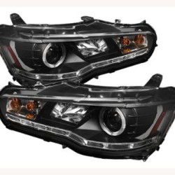 Φανάρια εμπρός led για Mitsubishi Lancer (2008-2011) - μαύρα , με λάμπες (Η1) - σετ 2τμχ.